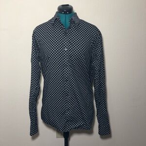 Michael Kors Men Black Dress Shirt Button Up Size Large Slim Fit Long Sleeves